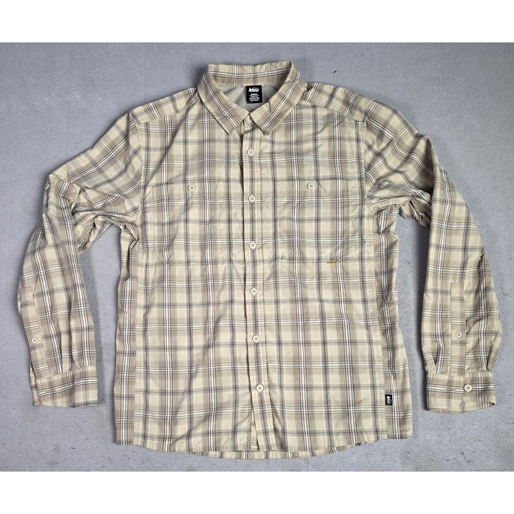 Men's REI CO-OP MEDIUM Button Down Long Sleeve Shirt Plaid Hiking Outdoor